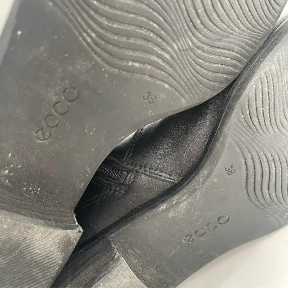 ECCO Boots Size 38 (7-7.5) Black Hobart 3 Buckle Riding Tall Womens Leather